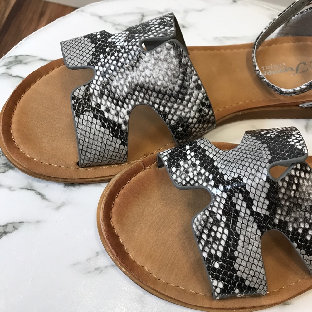 ‼️ Python Snake Print H Style Ankle Strap Sandals